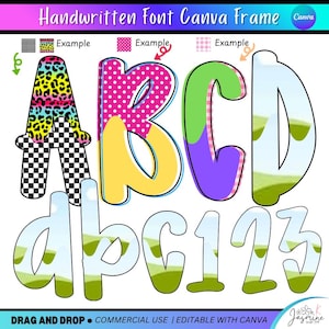 Preppy Canva Letter and Number handwriting, Canva alpha doodle frames , Canva Frames, Canva Template, Canva Font, trendy canva frame, Summer
