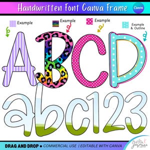 Preppy Canva Alphabet Frame Template, Canva alpha doodle frames , Canva Frames, Canva Template, Canva Font, Canva frame, Back to School