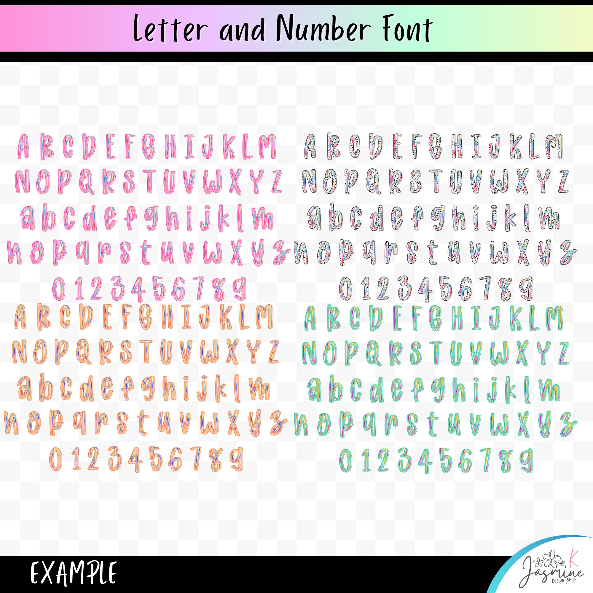 Bright Preppy Summer Alphabet Png Clipart, Letter and Number Bundle ...