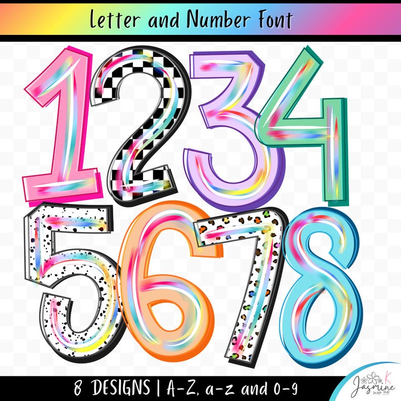Summer Brush Stroke Alphabet Png Clipart, Letter and Number Bundle ...