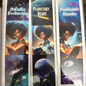 3 Afro – Futuristic Robotic Printed Bookmarks – Sci-fi Galaxy Alien Bookmarks