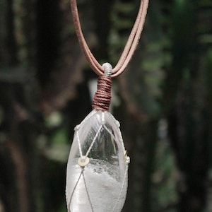 Phantom Quartz Crystal Amulet Leather Cord Healing Necklace Spiritual Protection High Vibration Rutile Quartz Meditation Gift for Them