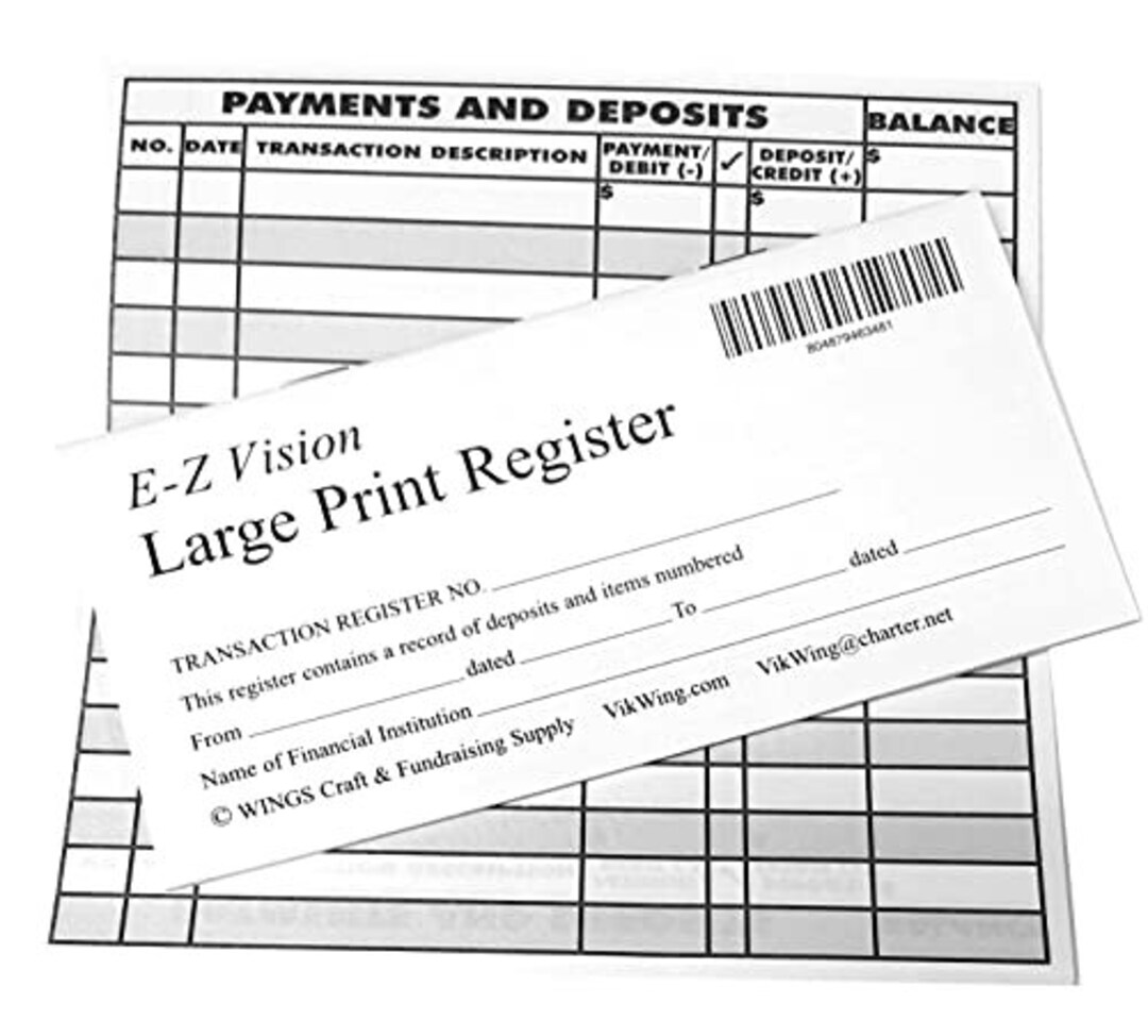 25 Large Print Low Vision Checkbook Registers for Visually Impaired or