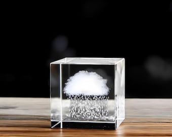 Mini Crystal Glass Cube Sculpture – 3D Cloud, Raindrop & Heart Design | Desk Decor, Office Gift, Birthday or Valentine&#39;s Day Ornament
