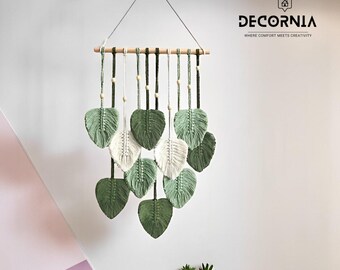 Macrame Wall Hanging Leaf – Boho Room Decor, Woven Tapestry, Aesthetic Wall Decoration for Living Room, Bedroom, EU/CH Shipping Only
