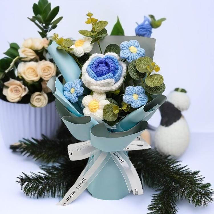 Crochet flower Bouquet – Handmade Style Gift for Her, Boho Floral Decor, Mother's Day or Birthday Present