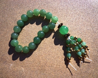 meditation beads, green aventurine gemstones, beaded tassel