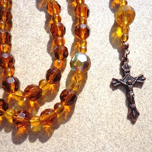 rosary, Catholic, 5 decades, copper crucifix, gold beads