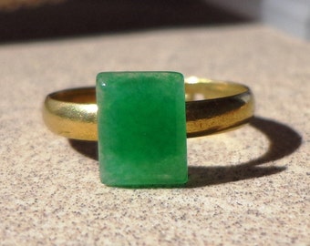green agate ring, 10x8x2mm baguette gemstone, adjustable,