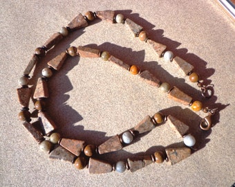 feldspar gems necklace, mixed earth tone triangles and round