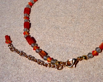 anklet, carnelian gemstone, fire opal glass beads, extension