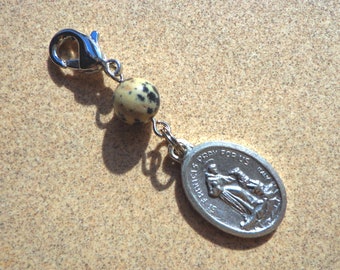 Saint Francis pet collar tag, Dalmatian gemstone