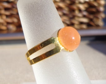 sunstone ring, adjustable, 8mm gemstone, gold base, 6 to 7.5