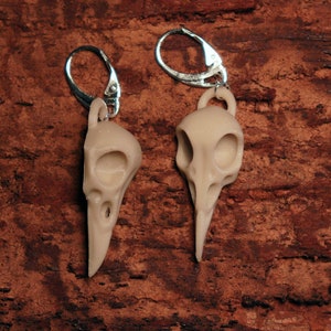 Halloween, Raven Skull Earrings, Bone, Bird, Silver, Australian made