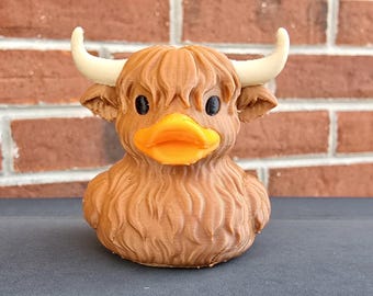 3D Printed Highland Cow Duck Dash Buddy • Quirky Car Decor