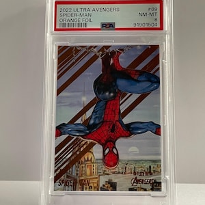 2022 Fleer Ultra Avengers Spider-Man Card #69 Orange Foil #/549 PSA 8