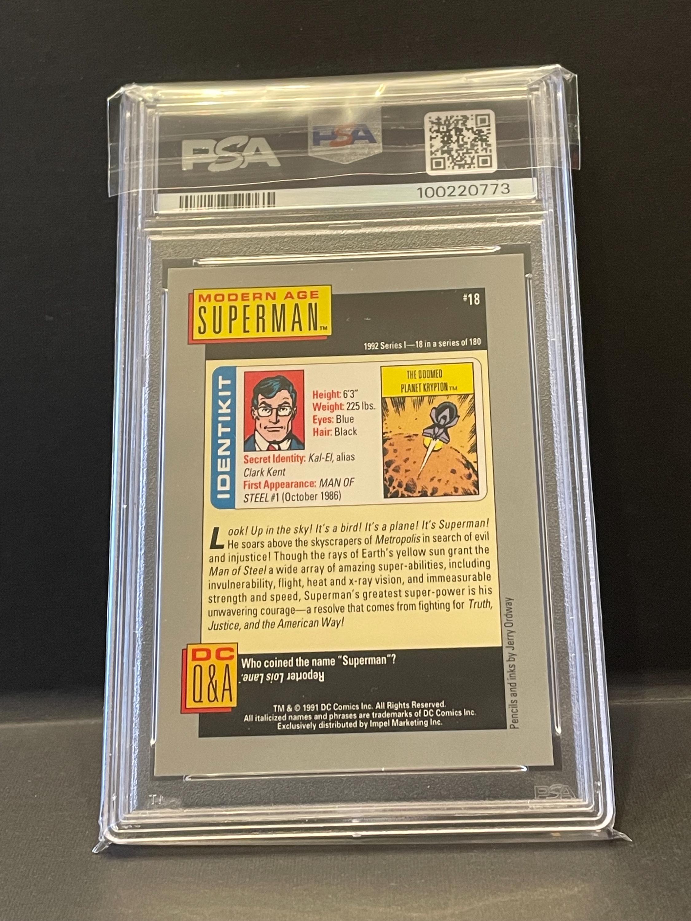 1992 Impel DC Cosmic Comic Cards #18 Superman - Modern Age PSA 8
