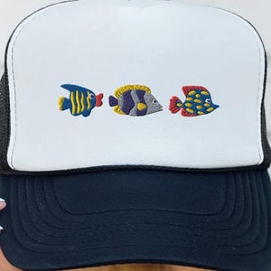 Tropical Fish Trucker Hat – Embroidered Ocean Fish Hat, Beach Lover Cap, Summer Coastal Hat, Fishing Gift, Boho Vacation Mesh Snapback
