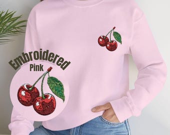 Embroidered Cherry Sweatshirt – Minimalist Aesthetic Pullover