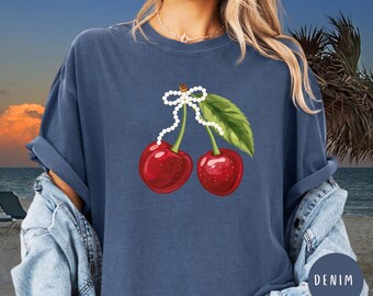 Cherry T-Shirt with Pearl Bow: Coastal Cowgirl Summer Tee