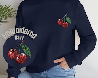 Embroidered Cherry Sweatshirt – Minimalist Aesthetic Pullover