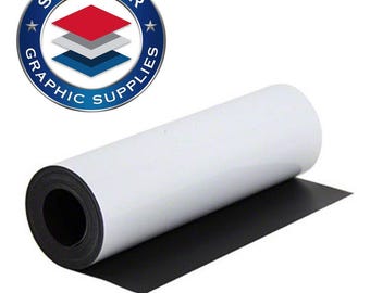 May include: A roll of white magnetic sheeting with a black magnetic backing. The roll is partially unrolled, revealing the black underside. The image includes a circular logo with the text "SUPERIOR GRAPHIC SUPPLIES".
