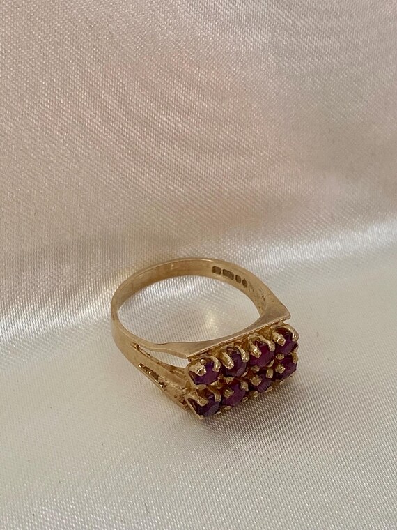 Vintage Ruby Ring: 9ct Gold, Two-Row Setting - image 10