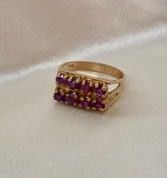 Vintage Ruby Ring: 9ct Gold, Two-Row Setting - image 9