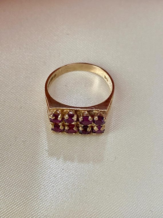 Vintage Ruby Ring: 9ct Gold, Two-Row Setting - image 2