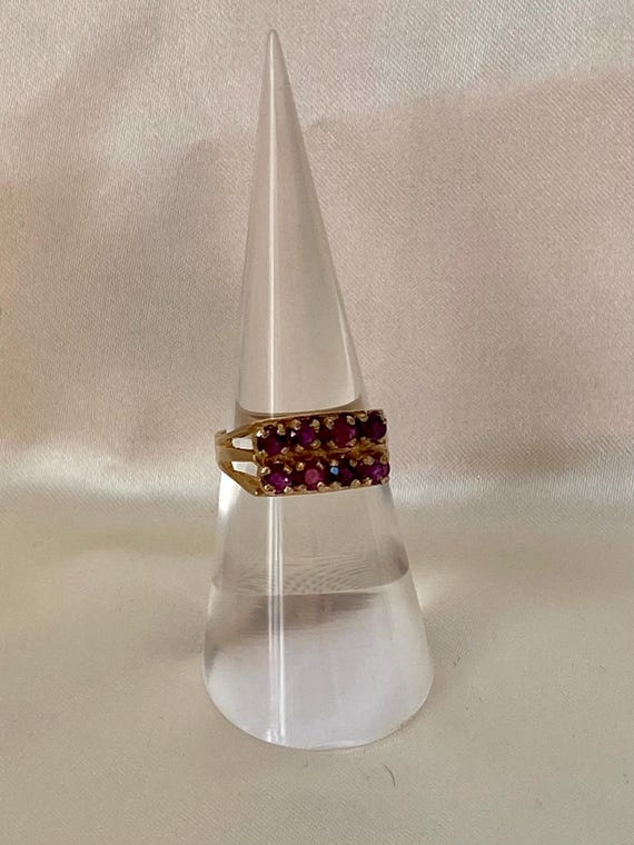 Vintage Ruby Ring: 9ct Gold, Two-Row Setting - image 6