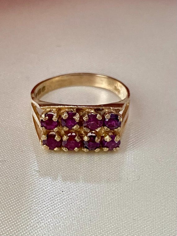 Vintage Ruby Ring: 9ct Gold, Two-Row Setting - image 1