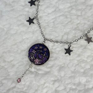 Noctiluna Crescent Moon Necklace Celestial Aesthetic Women Chain Jewelry Star Charm Necklace for Girls Handmade Resin Jewelry Gift for Women