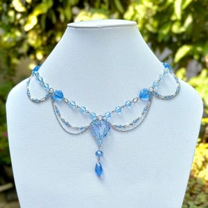 Luvienne Blue Heart Beaded Necklace: Handmade Stainless Steel Women Heart Jewelry