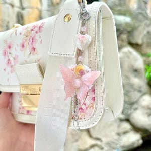 Velovelle Sparkly Pink Butterfly Keychain Fairycore Aesthetic Bag Charm Whimsical Accessories Heart Cute Coquette Purse Accessories Handmade