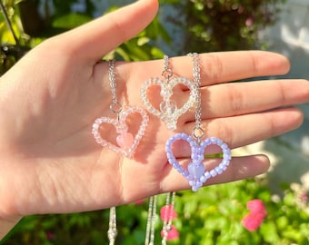 Double Heart Beaded Necklace: Stainless Steel Kawaii Jewelry