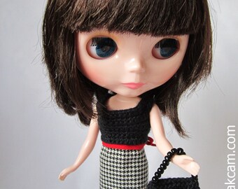 OOAK Black crocheted Outfit set for Blythe
