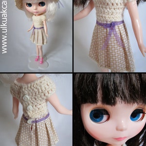 OOAK Beige crocheted Outfit set for Blythe image 5