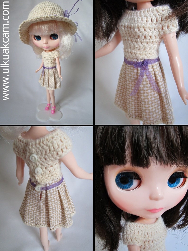 OOAK Beige crocheted Outfit set for Blythe image 5