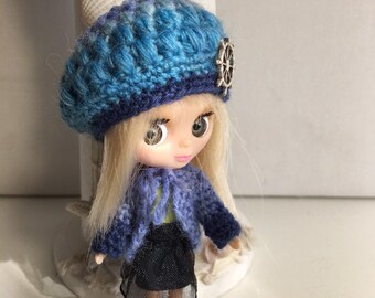 OOAK Blue crocheted Outfit set for Petite Blythe