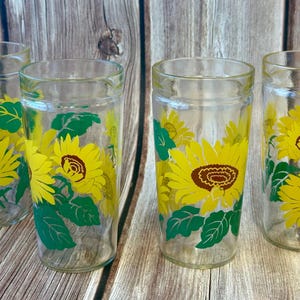 Set of 4 Vintage Anchor Hocking Jam Jar Sunflower Glasses