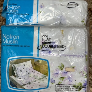 Vintage JCPenney, Fashion Manor Full Flat and Fitted Sheet Set Purple Floral, NIP