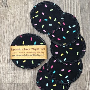 Black Sprinkle Reusable Cotton Flannel Face Wipes (Set of 10)