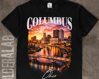 Columbus Ohio River Skyline Halftone PNG Design (Digital Download)