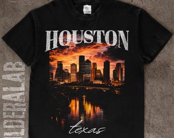 Houston Texas Skyline Halftone PNG Design | Black T-Shirt DTF Transfer (Digital Download)