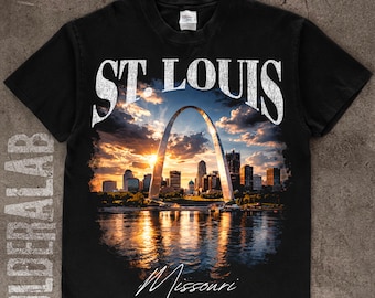 St Louis Missouri Gateway Arch Skyline Halftone PNG design | black t-shirt | Dtf transfer | Digital Download | 16x20 in 300 DPI