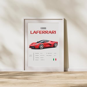 Ferrari Laferrari Poster Car Print, Boys Room Decor, Home Office Art, Room Decor, Digital Posters, Custom Car Posters, Car Wall Art Digital