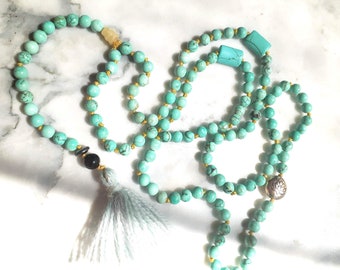 Saraswati Turquoise Aqua blue Waters Japa Mala 108 Beads Prayer Beads