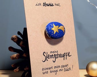 Estrella fugaz como regalo, piedra navideña, piedra de la suerte con tarjeta de afirmación, piedra pintada, arte único con guijarros, regalo