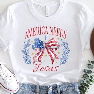 America Needs Jesus Sweatshirt, Red White and Blue Coquette Shirt, Coquette Aesthetic Shirt, Jesus Hoodie, Christian Shirt, 4th of July Gift