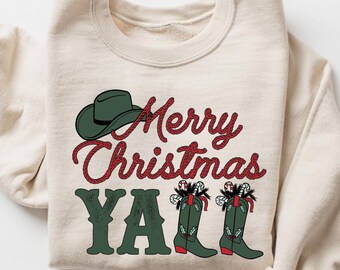 Merry Christmas Yall Sweatshirt, Christmas Shirt, Cute Winter Sweater, Christmas Shirt for Women, Merry Christmas Sweatshirt,Holiday Sweater